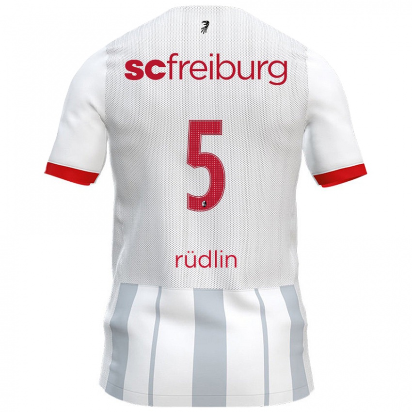 Bambino Maglia Fabian Rüdlin #5 Bianco Grigio Kit Gara Away 2024/25 Maglietta