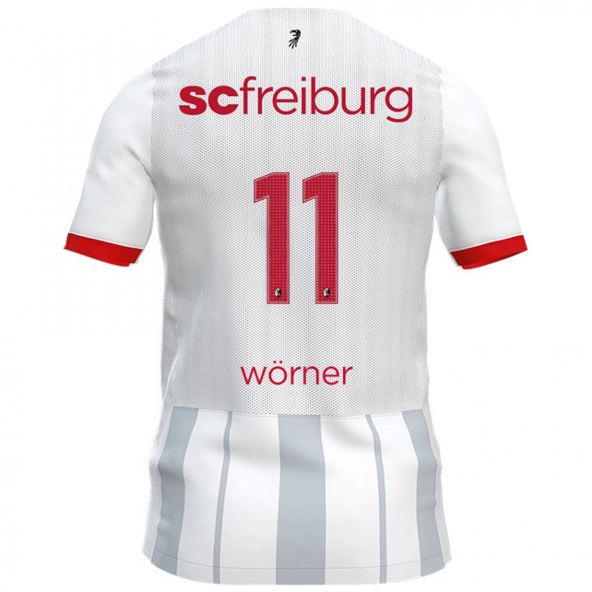 Bambino Maglia Marco Wörner #11 Bianco Grigio Kit Gara Away 2024/25 Maglietta