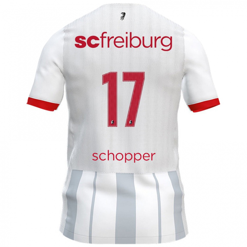 Bambino Maglia David Schopper #17 Bianco Grigio Kit Gara Away 2024/25 Maglietta