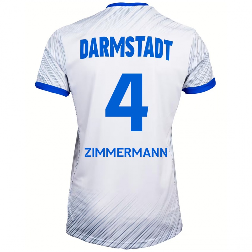 Bambino Maglia Christoph Zimmermann #4 Bianco Blu Kit Gara Away 2024/25 Maglietta