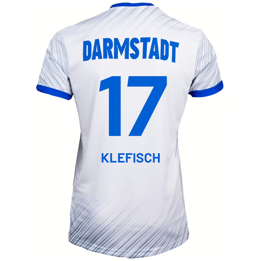 Bambino Maglia Kai Klefisch #17 Bianco Blu Kit Gara Away 2024/25 Maglietta