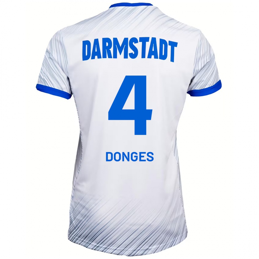 Bambino Maglia Julian Donges #4 Bianco Blu Kit Gara Away 2024/25 Maglietta