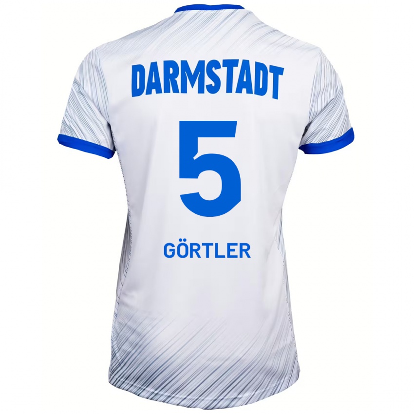 Bambino Maglia Bastian Görtler #5 Bianco Blu Kit Gara Away 2024/25 Maglietta