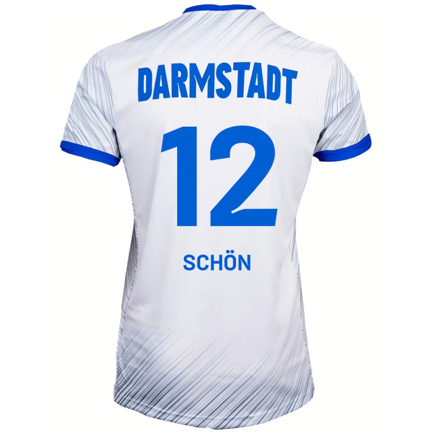 Bambino Maglia Lars Schön #12 Bianco Blu Kit Gara Away 2024/25 Maglietta