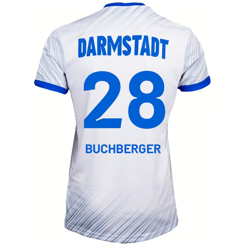 Bambino Maglia Jonas Buchberger #28 Bianco Blu Kit Gara Away 2024/25 Maglietta