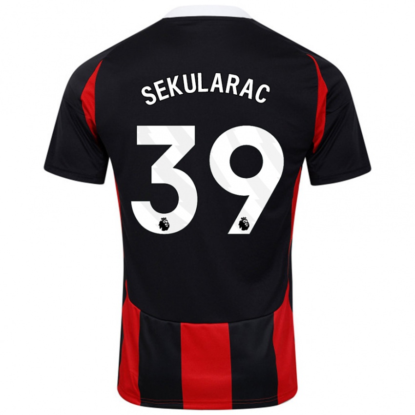 Bambino Maglia Kristian Sekularac #39 Nero Rosso Kit Gara Away 2024/25 Maglietta