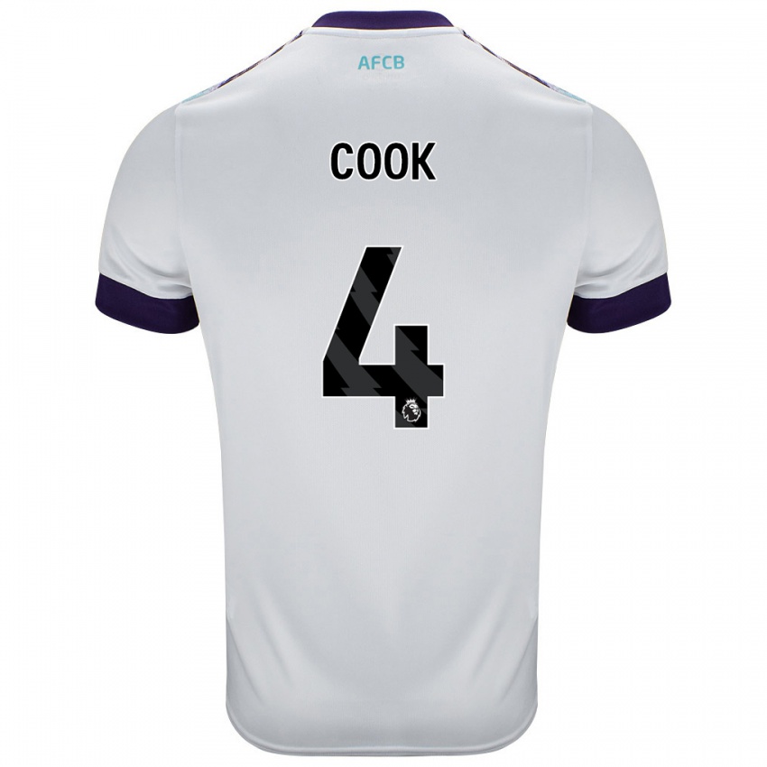 Bambino Maglia Lewis Cook #4 Bianco Verde Viola Kit Gara Away 2024/25 Maglietta