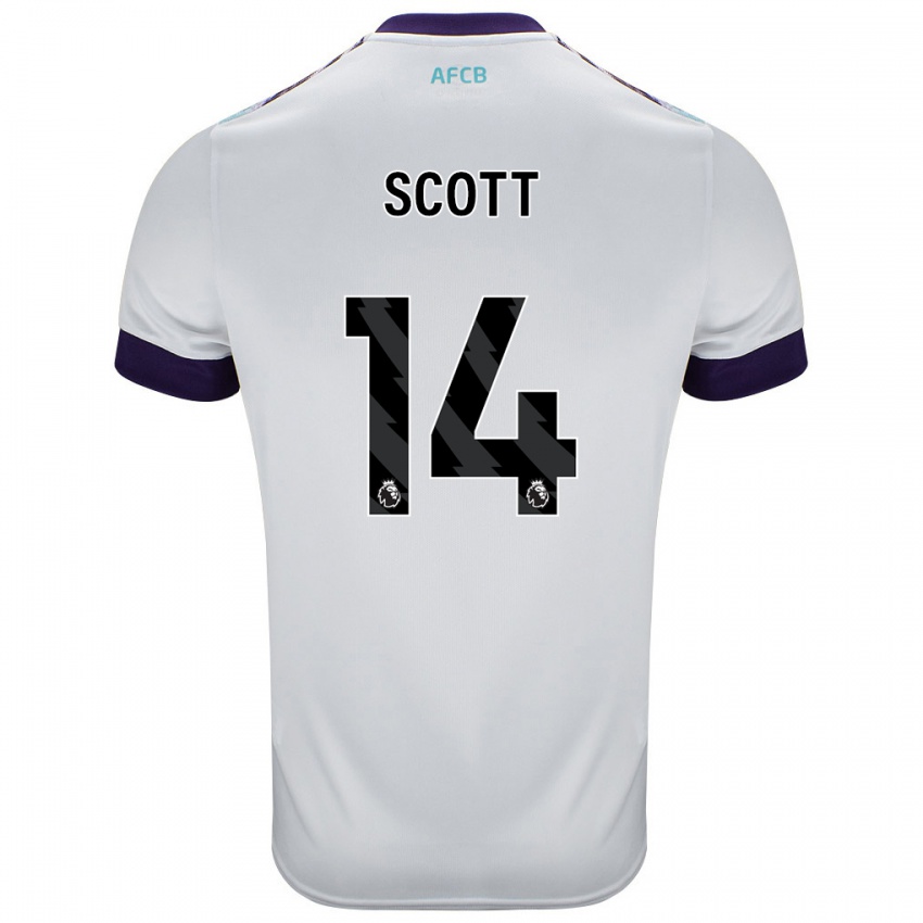 Bambino Maglia Alex Scott #14 Bianco Verde Viola Kit Gara Away 2024/25 Maglietta