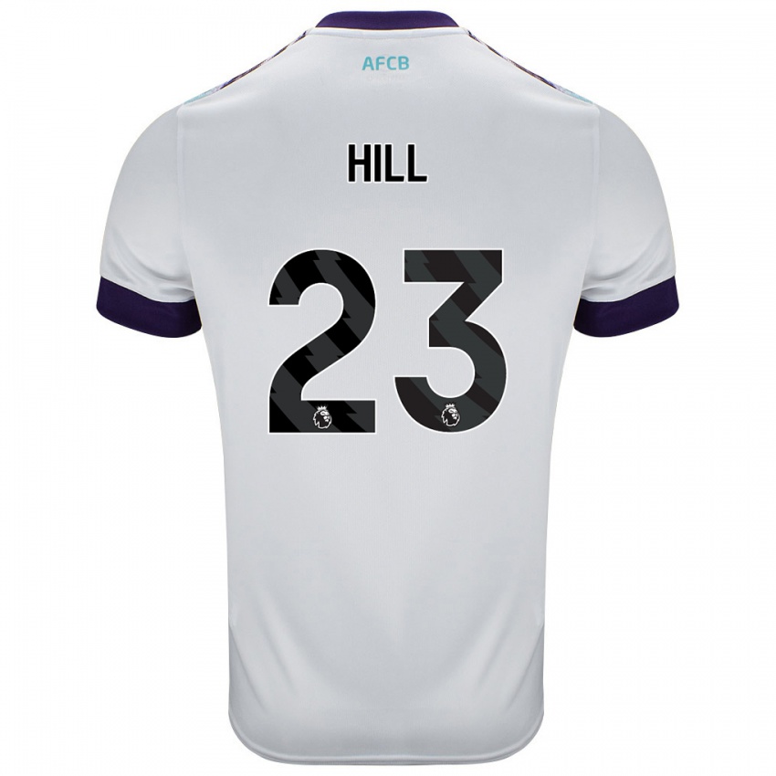 Bambino Maglia James Hill #23 Bianco Verde Viola Kit Gara Away 2024/25 Maglietta