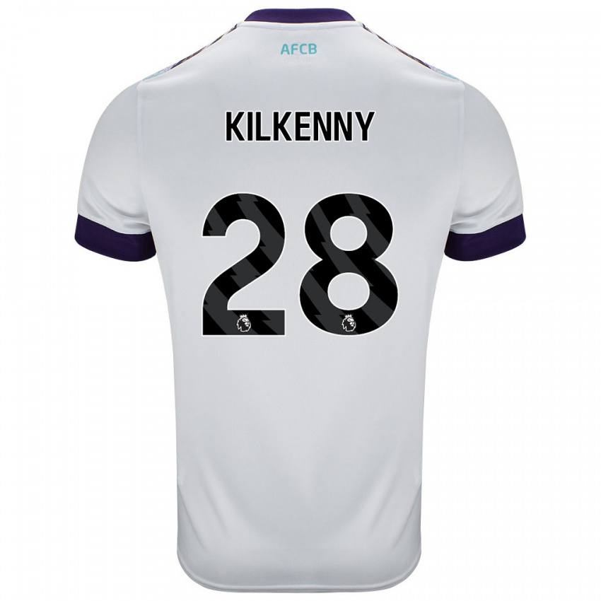 Bambino Maglia Gavin Kilkenny #28 Bianco Verde Viola Kit Gara Away 2024/25 Maglietta