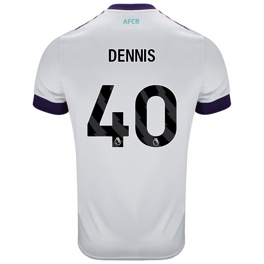 Bambino Maglia Will Dennis #40 Bianco Verde Viola Kit Gara Away 2024/25 Maglietta