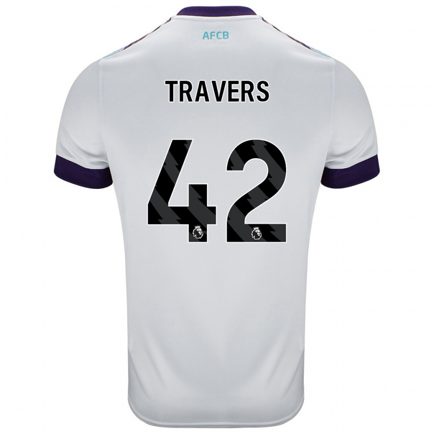 Bambino Maglia Mark Travers #42 Bianco Verde Viola Kit Gara Away 2024/25 Maglietta