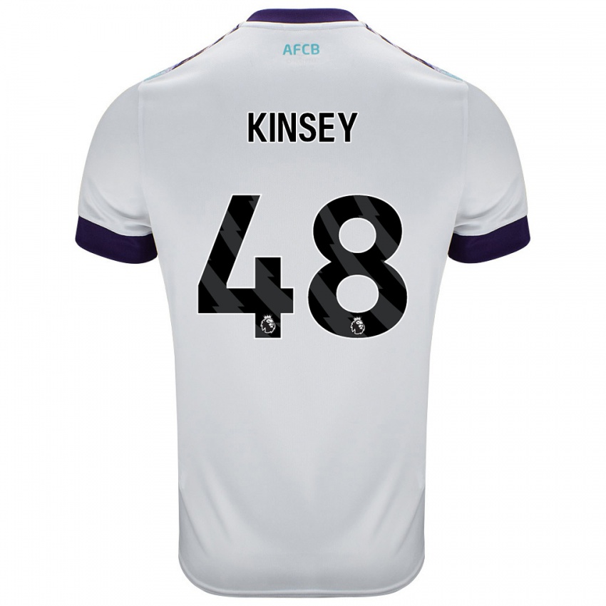 Bambino Maglia Max Kinsey #48 Bianco Verde Viola Kit Gara Away 2024/25 Maglietta