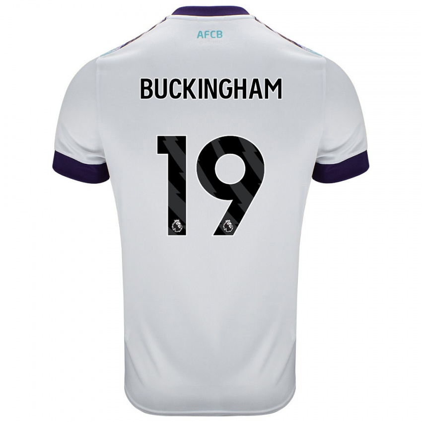 Bambino Maglia Alisha Buckingham #19 Bianco Verde Viola Kit Gara Away 2024/25 Maglietta