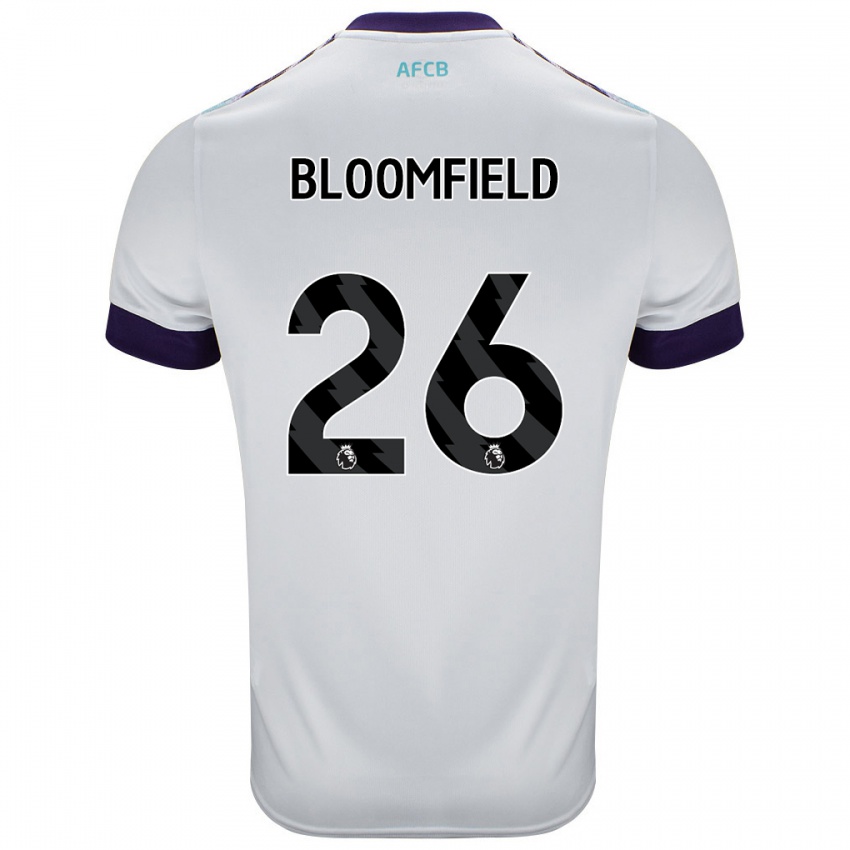 Bambino Maglia Erin Bloomfield #26 Bianco Verde Viola Kit Gara Away 2024/25 Maglietta