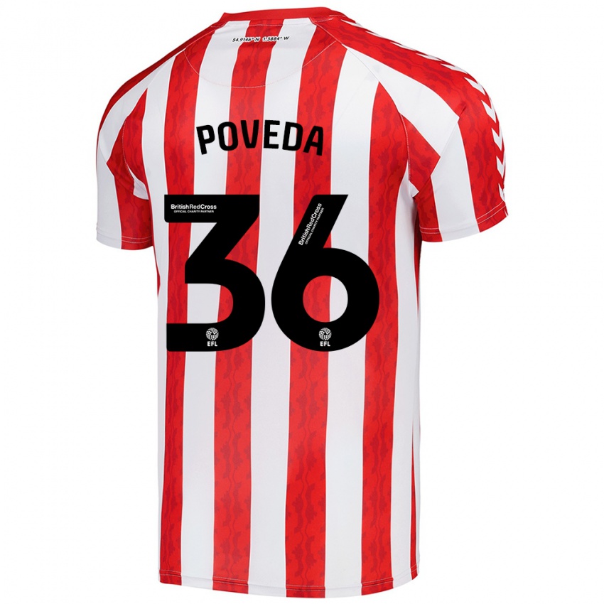 Uomo Maglia Ian Poveda #36 Rosso Bianco Kit Gara Home 2024/25 Maglietta