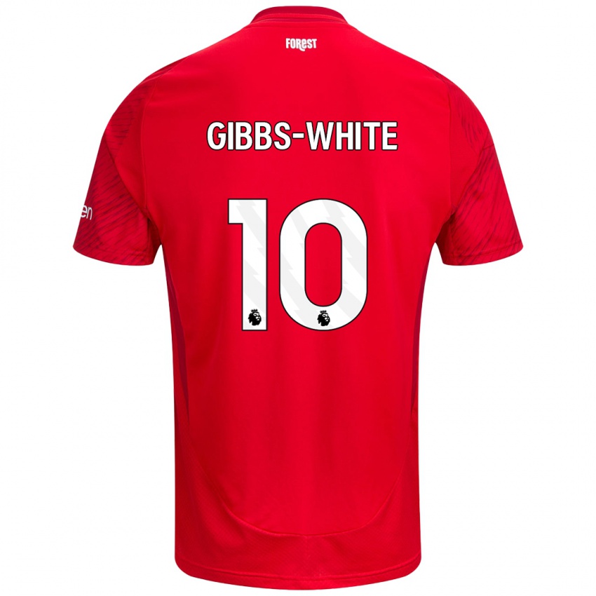 Uomo Maglia Morgan Gibbs-White #10 Rosso Bianco Kit Gara Home 2024/25 Maglietta