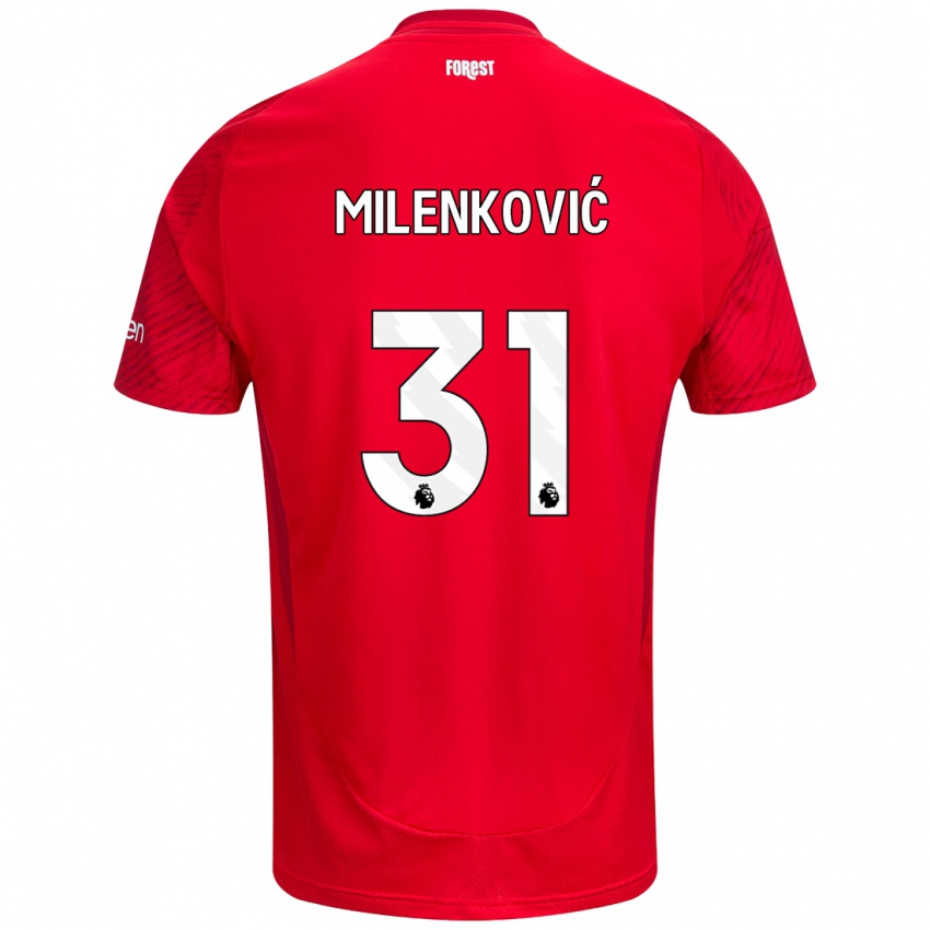 Uomo Maglia Nikola Milenkovic #31 Rosso Bianco Kit Gara Home 2024/25 Maglietta