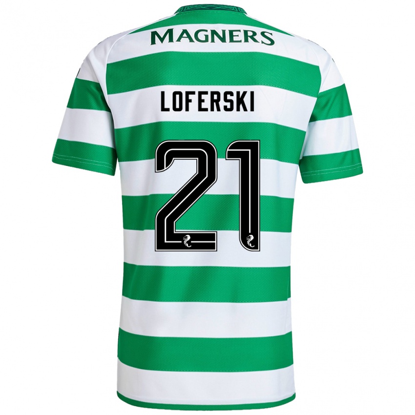 Uomo Maglia Kit Loferski #21 Verde Bianco Kit Gara Home 2024/25 Maglietta