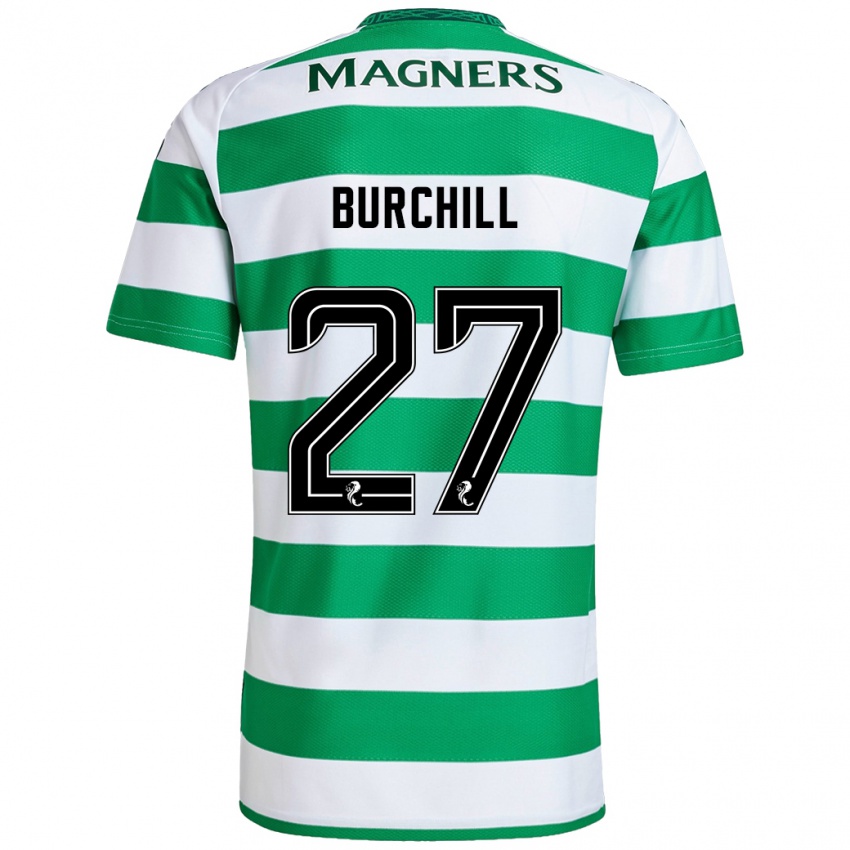 Uomo Maglia Tiree Burchill #27 Verde Bianco Kit Gara Home 2024/25 Maglietta