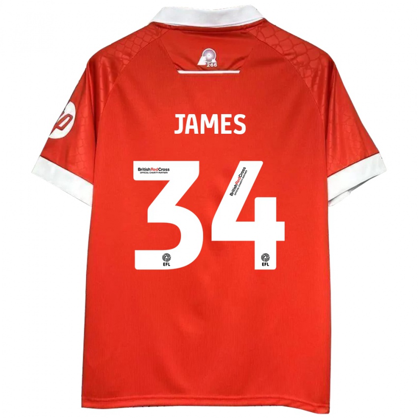 Uomo Maglia Aaron James #34 Rosso Bianco Kit Gara Home 2024/25 Maglietta