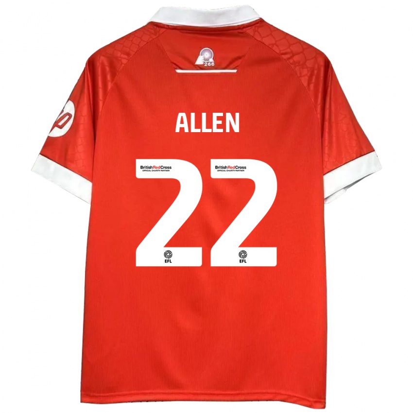 Uomo Maglia Keren Allen #22 Rosso Bianco Kit Gara Home 2024/25 Maglietta