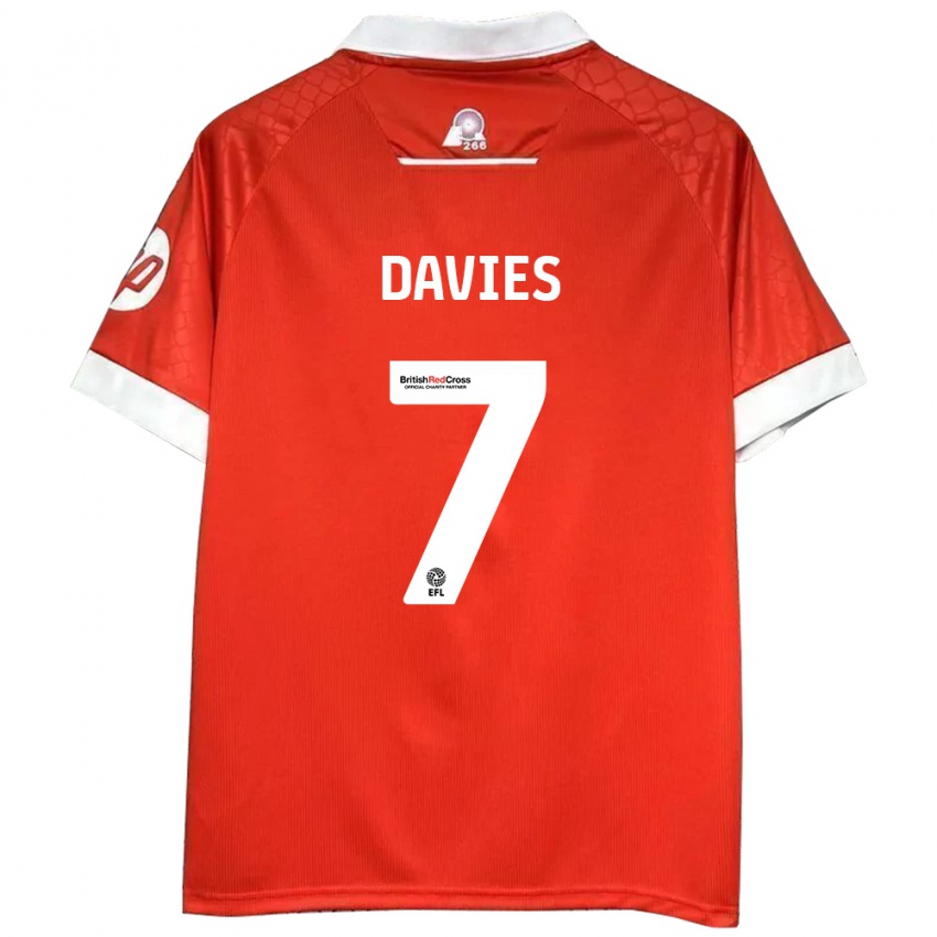 Uomo Maglia Jordan Davies #7 Rosso Bianco Kit Gara Home 2024/25 Maglietta