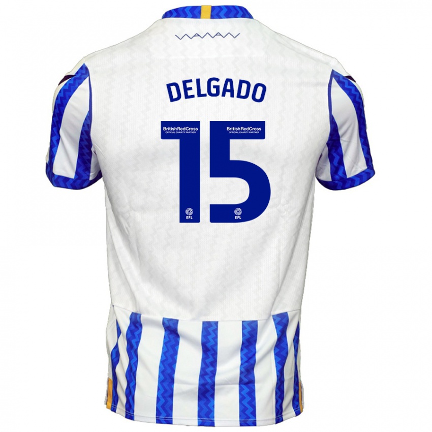 Uomo Maglia Juan Delgado #15 Blu Bianco Kit Gara Home 2024/25 Maglietta