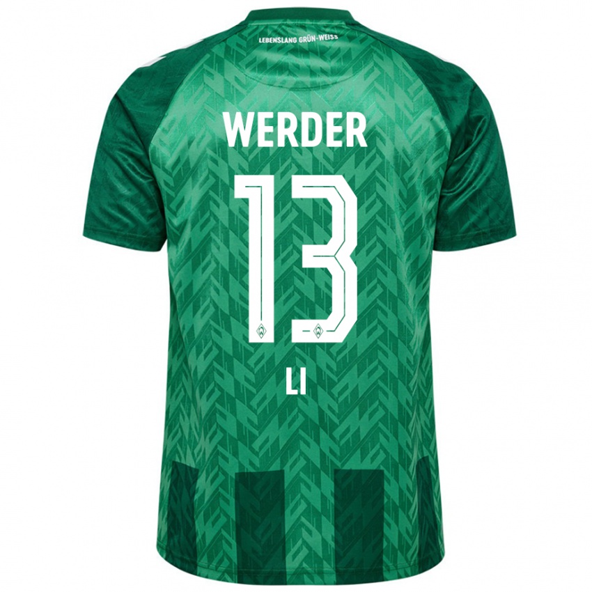 Uomo Maglia Xiancheng Li #13 Verde Kit Gara Home 2024/25 Maglietta