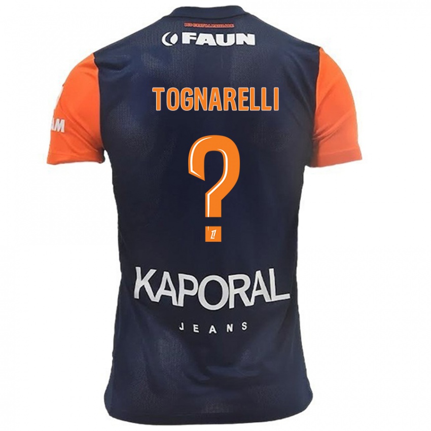 Uomo Maglia Angelo Tognarelli #0 Blu Navy Arancione Kit Gara Home 2024/25 Maglietta