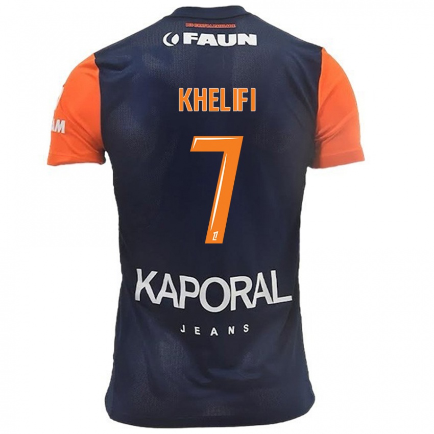 Uomo Maglia Léa Khelifi #7 Blu Navy Arancione Kit Gara Home 2024/25 Maglietta