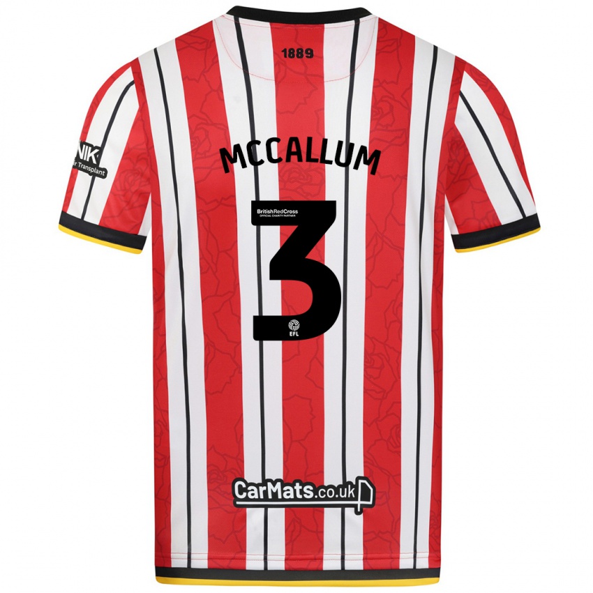 Uomo Maglia Sam Mccallum #3 Rosso Strisce Bianche Kit Gara Home 2024/25 Maglietta