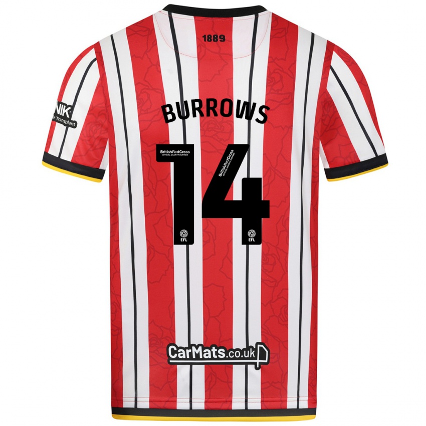 Uomo Maglia Harrison Burrows #14 Rosso Strisce Bianche Kit Gara Home 2024/25 Maglietta