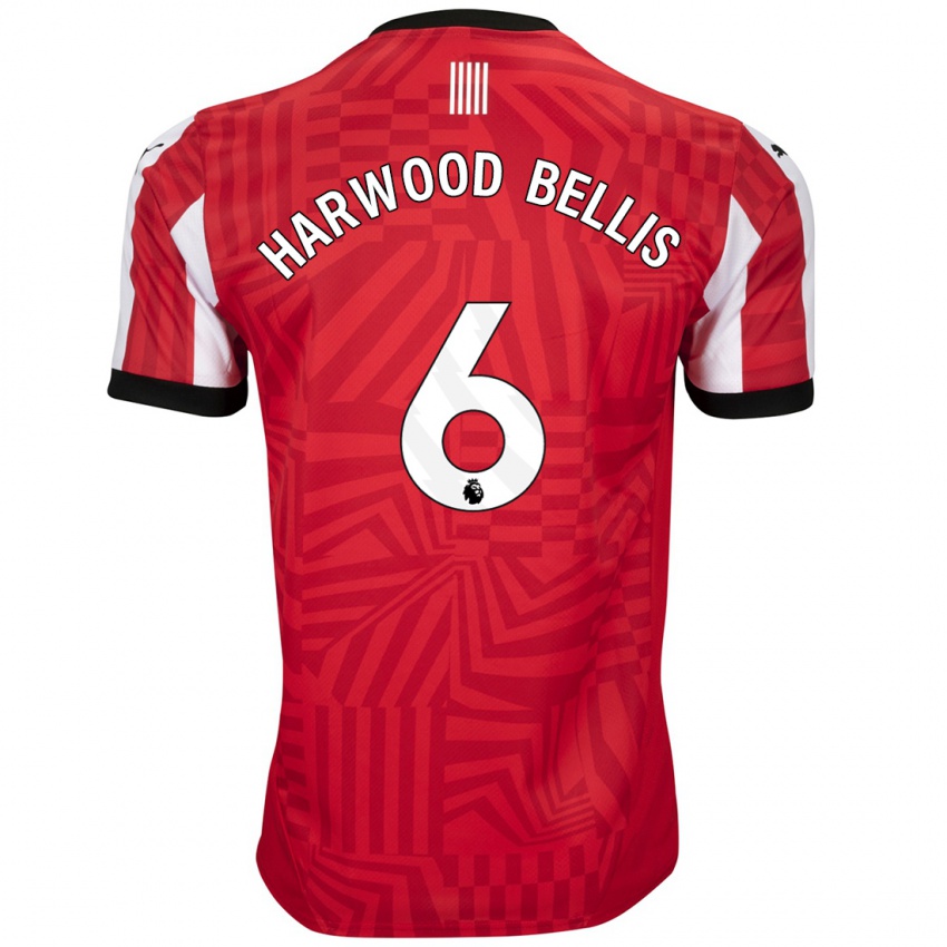 Uomo Maglia Taylor Harwood-Bellis #6 Rosso Bianco Kit Gara Home 2024/25 Maglietta