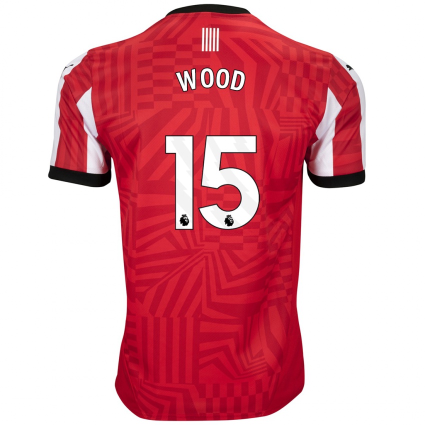 Uomo Maglia Nathan Wood #15 Rosso Bianco Kit Gara Home 2024/25 Maglietta