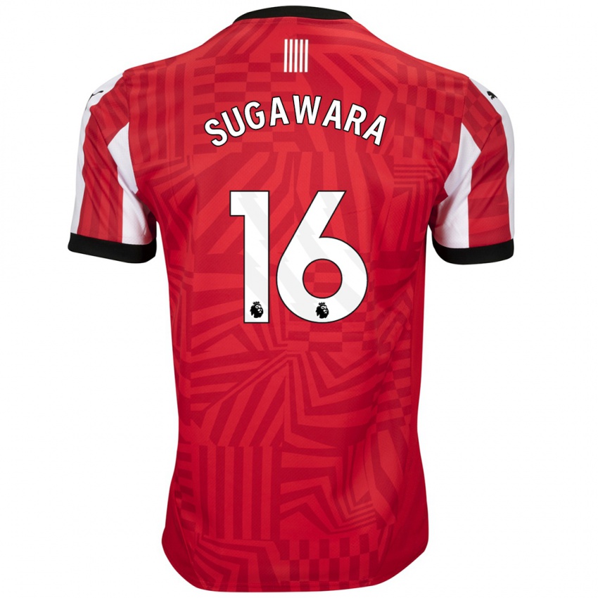 Uomo Maglia Yukinari Sugawara #16 Rosso Bianco Kit Gara Home 2024/25 Maglietta