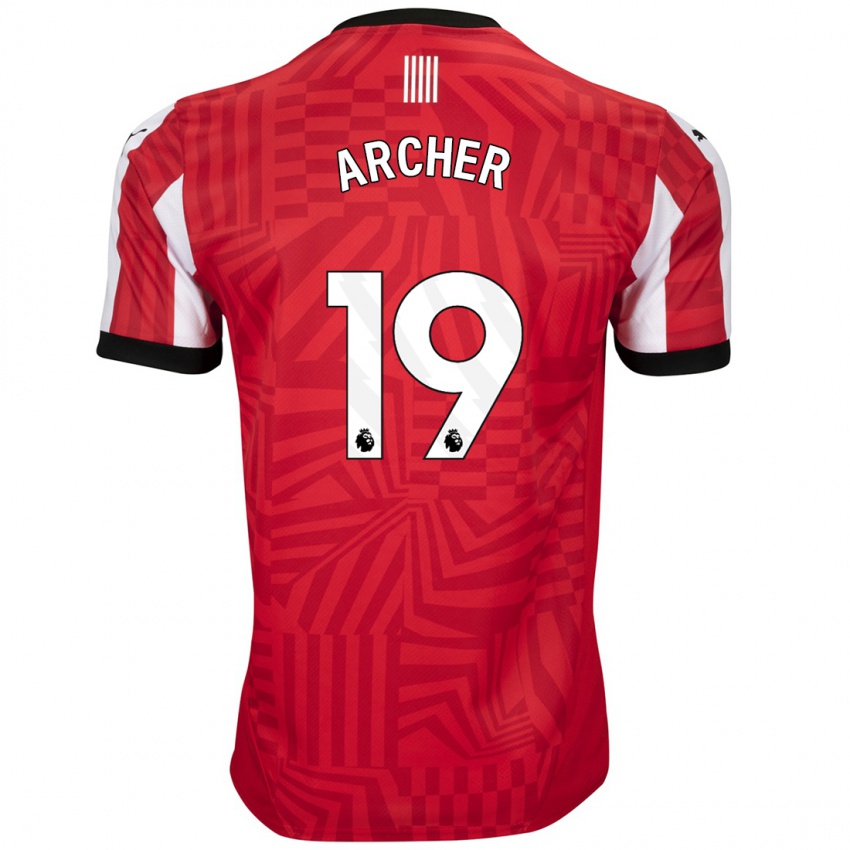 Uomo Maglia Cameron Archer #19 Rosso Bianco Kit Gara Home 2024/25 Maglietta