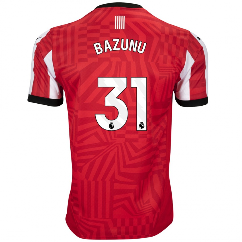 Uomo Maglia Gavin Bazunu #31 Rosso Bianco Kit Gara Home 2024/25 Maglietta