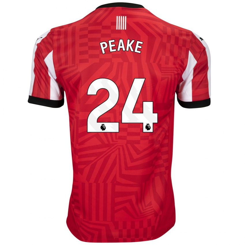 Uomo Maglia Paige Peake #24 Rosso Bianco Kit Gara Home 2024/25 Maglietta