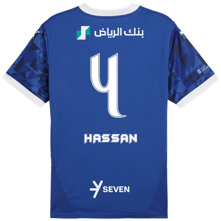 Uomo Maglia Eman Hassan #4 Blu Scuro Bianco Kit Gara Home 2024/25 Maglietta