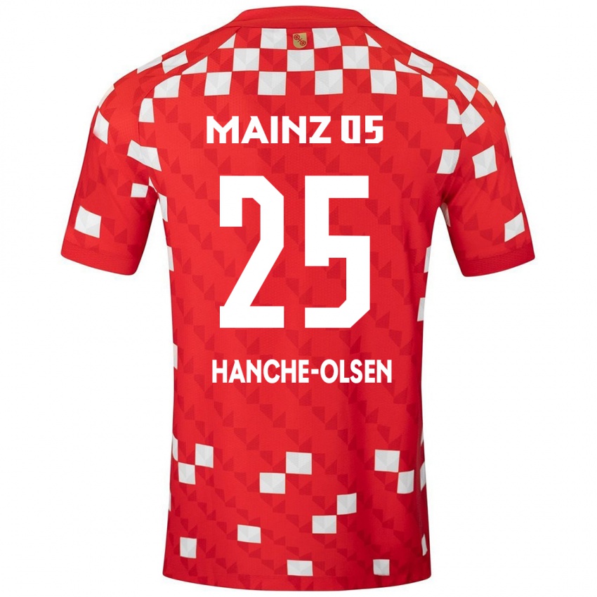 Uomo Maglia Andreas Hanche-Olsen #25 Bianco Rosso Kit Gara Home 2024/25 Maglietta