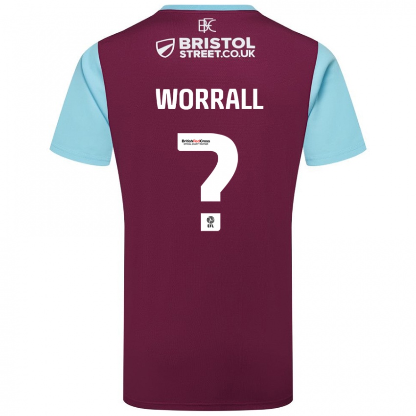 Uomo Maglia Joe Worrall #0 Borgogna Azzurro Kit Gara Home 2024/25 Maglietta