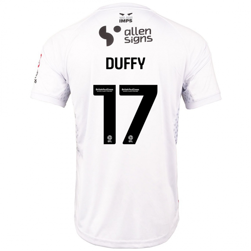 Uomo Maglia Dylan Duffy #17 Rosso Bianco Kit Gara Away 2024/25 Maglietta