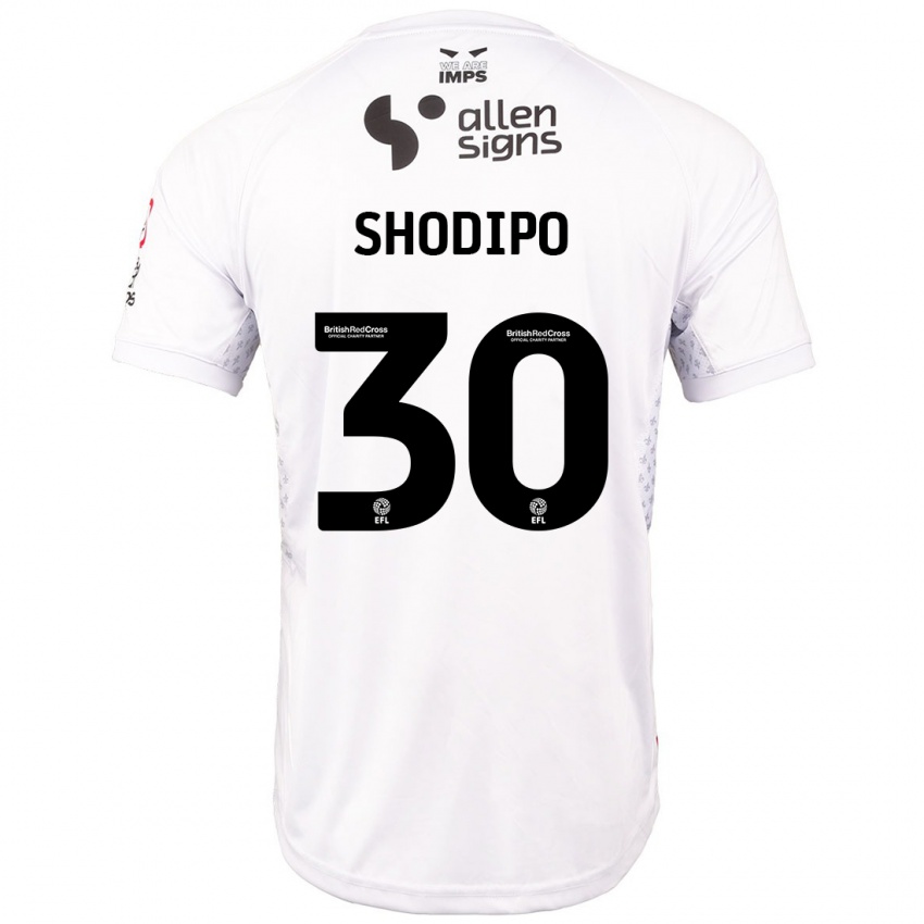 Uomo Maglia Olamide Shodipo #30 Rosso Bianco Kit Gara Away 2024/25 Maglietta