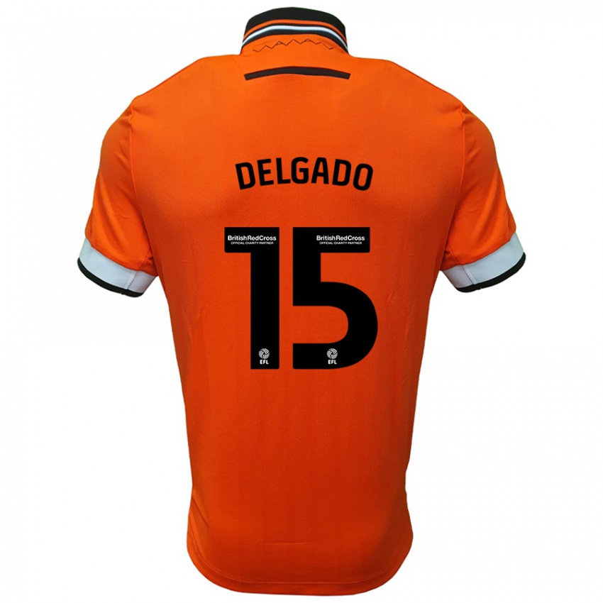 Uomo Maglia Juan Delgado #15 Arancione Bianco Kit Gara Away 2024/25 Maglietta