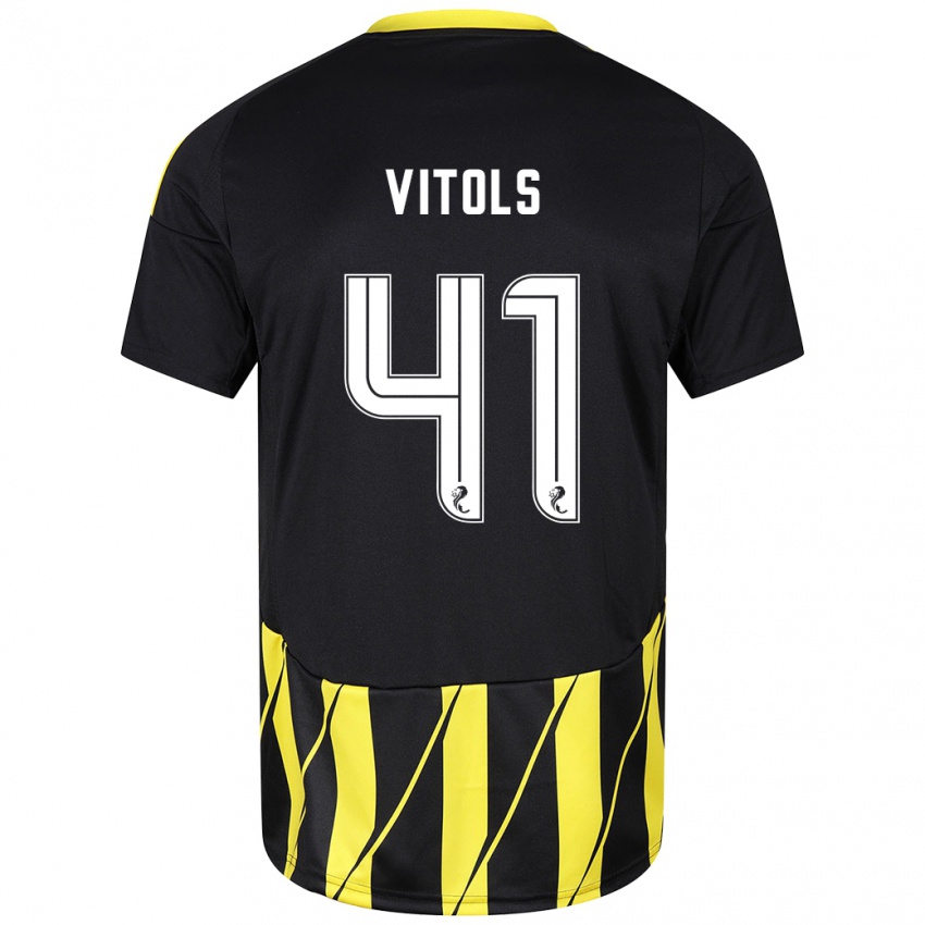 Uomo Maglia Rodrigo Vitols #41 Nero Giallo Kit Gara Away 2024/25 Maglietta