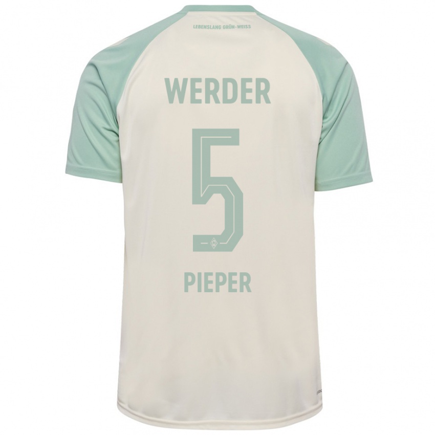 Uomo Maglia Amos Pieper #5 Bianco Sporco Verde Chiaro Kit Gara Away 2024/25 Maglietta