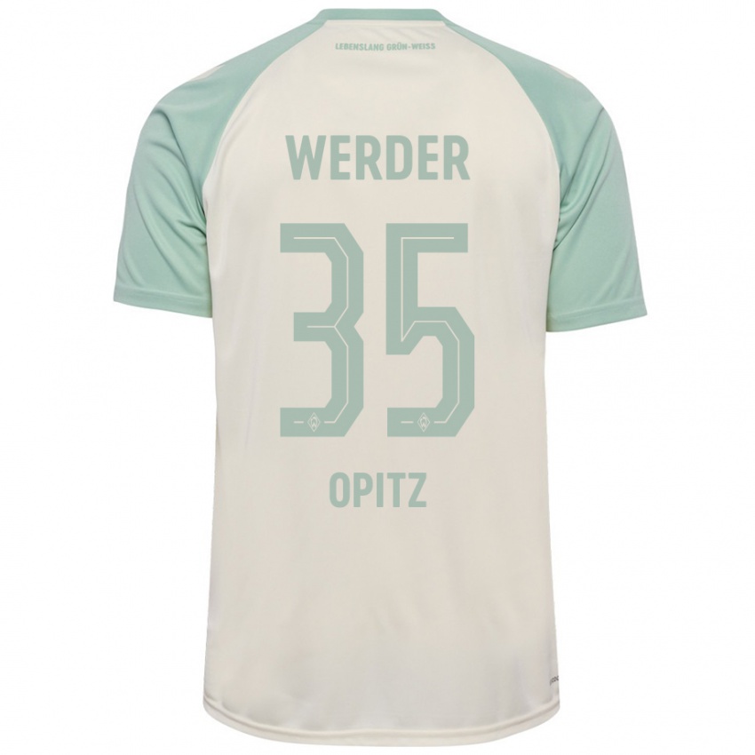 Uomo Maglia Leon Opitz #35 Bianco Sporco Verde Chiaro Kit Gara Away 2024/25 Maglietta