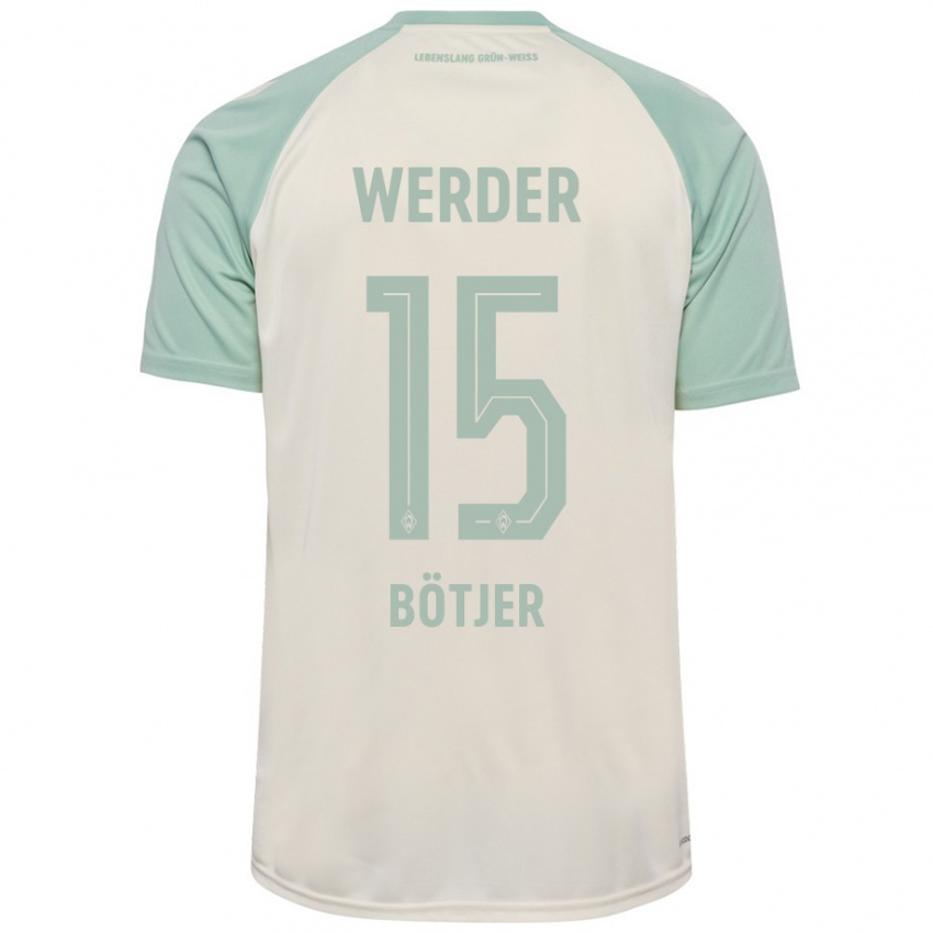 Uomo Maglia Linus Bötjer #15 Bianco Sporco Verde Chiaro Kit Gara Away 2024/25 Maglietta