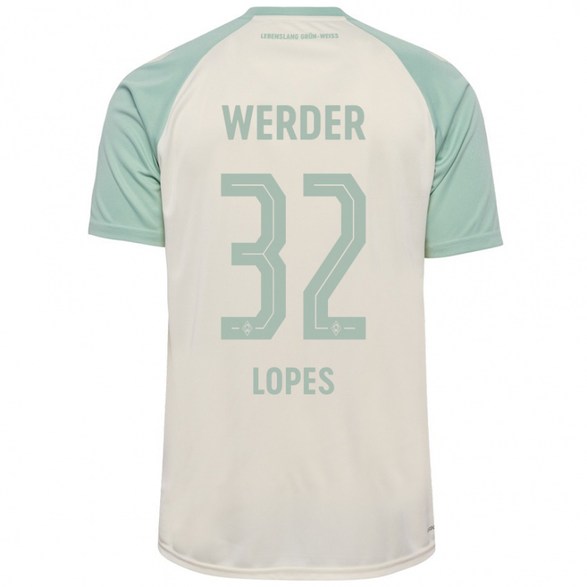 Uomo Maglia Eugenio Lopes #32 Bianco Sporco Verde Chiaro Kit Gara Away 2024/25 Maglietta